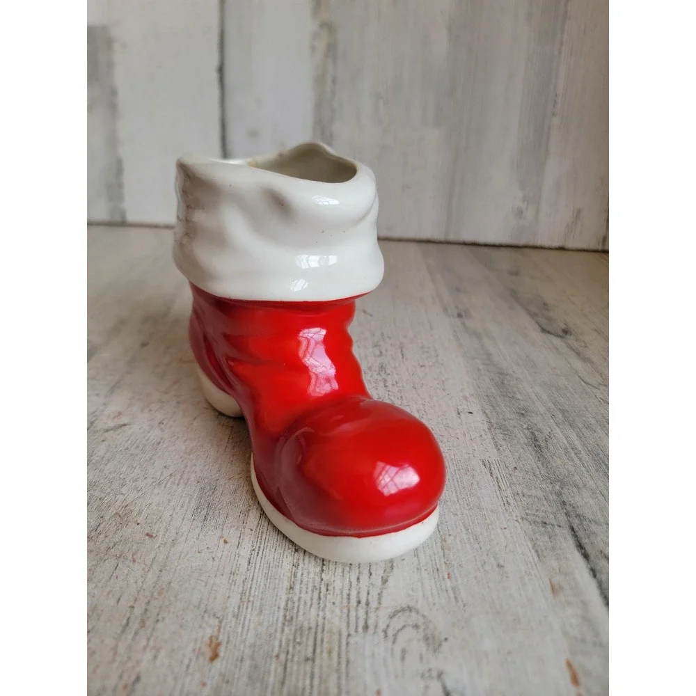 Ceramic boot planter Santa Claus ornament vintage shoe centerpiece home